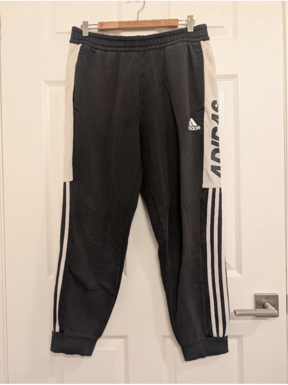 Men's Adidas Black & White Sweatpants Large - 3 stripes jogger pants
